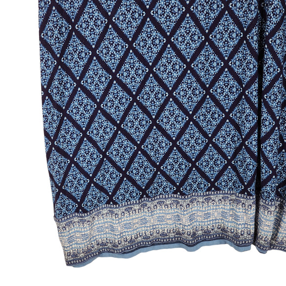Loft Beach Maxi Dress S Women Blue Floral Diamond Argyle‎ Sleeveless Jersey Knit - Picture 7 of 11